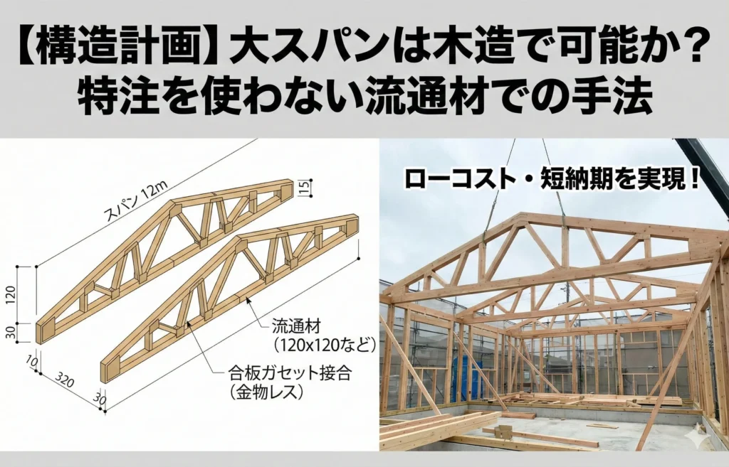 【構造計画】大スパンは木造で可能か？特注を使わない流通材での手法