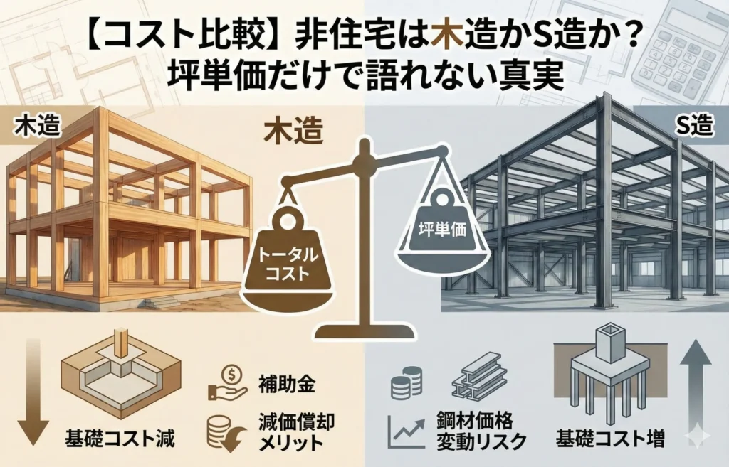 【コスト比較】非住宅は木造かS造か？坪単価だけで語れない真実