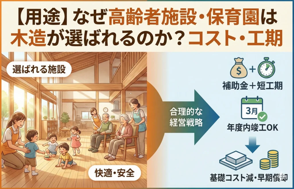 【用途】なぜ高齢者施設・保育園は木造が選ばれるのか？コスト・工期
