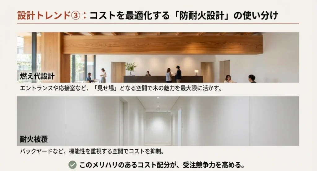 燃え代設計と耐火被覆の使い分けによるコスト最適化