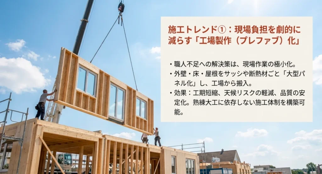 現場負担を減らす「プレカット技術」と「大型パネル化」