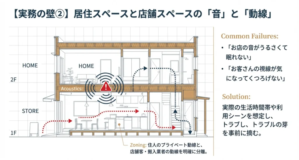 居住スペースと店舗スペースの「音」と「動線」 