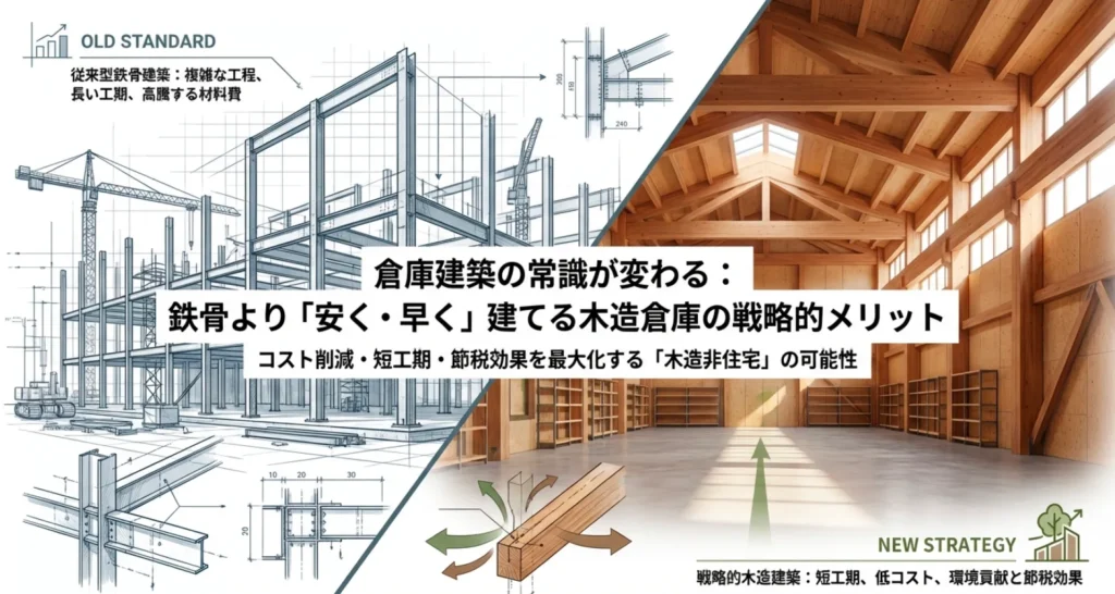 【倉庫】鉄骨より安く早く建てる！木造倉庫のメリットと費用対効果
